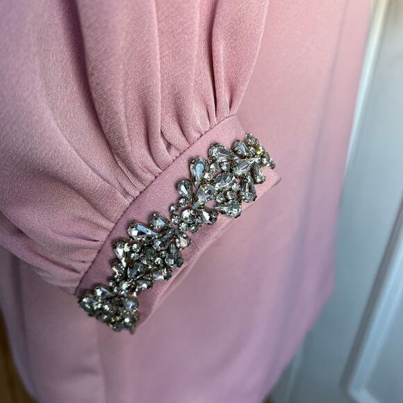 Ted Baker Joele Dress Shift Long Sleeve Rhinestone Cuff Pink Size 1 US Size 4 - Picture 8 of 12